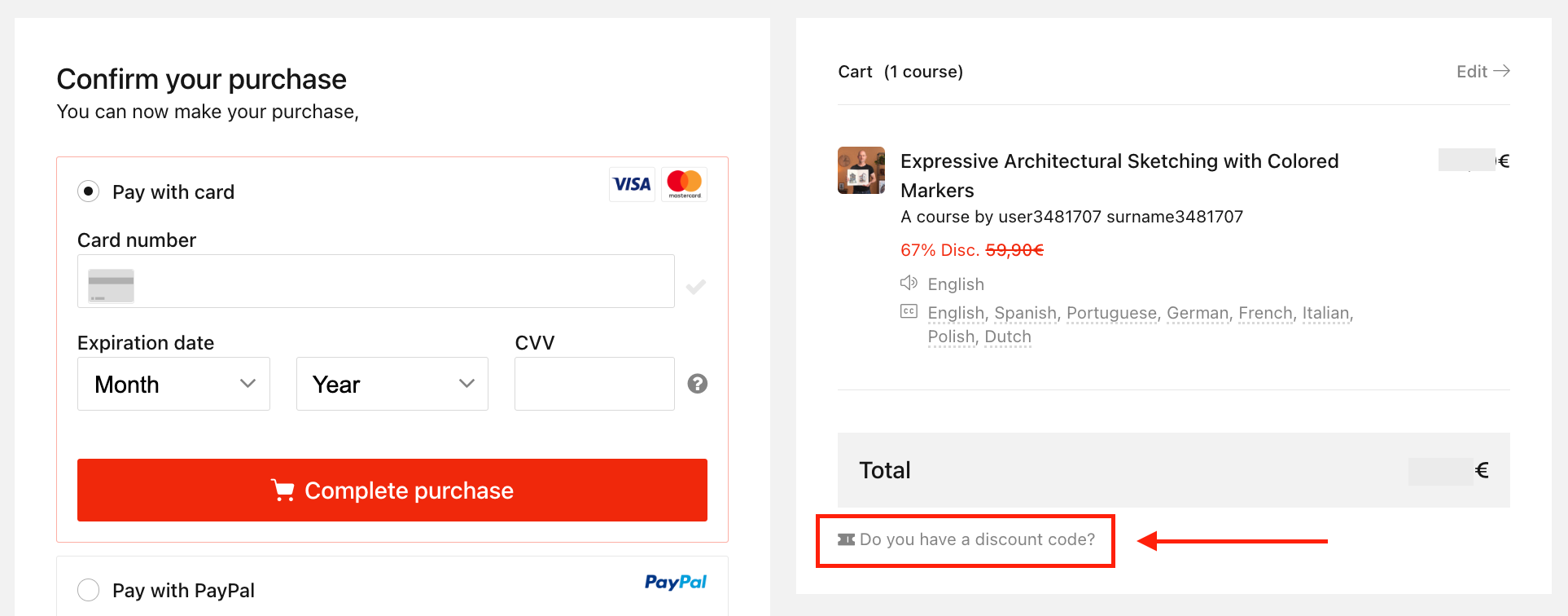 Domestika Coupon Code - Save Upto 70% 5 EN Purchase process Do you have a discount code